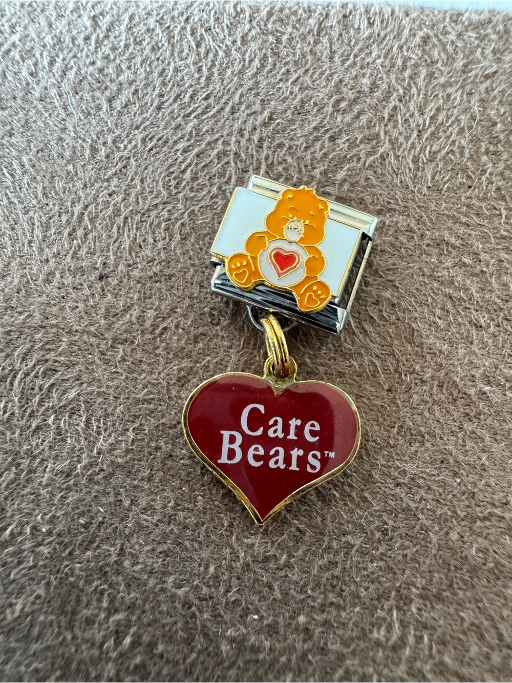 Care Bears Orange Bear Gold-Tone with Red Heart Charm